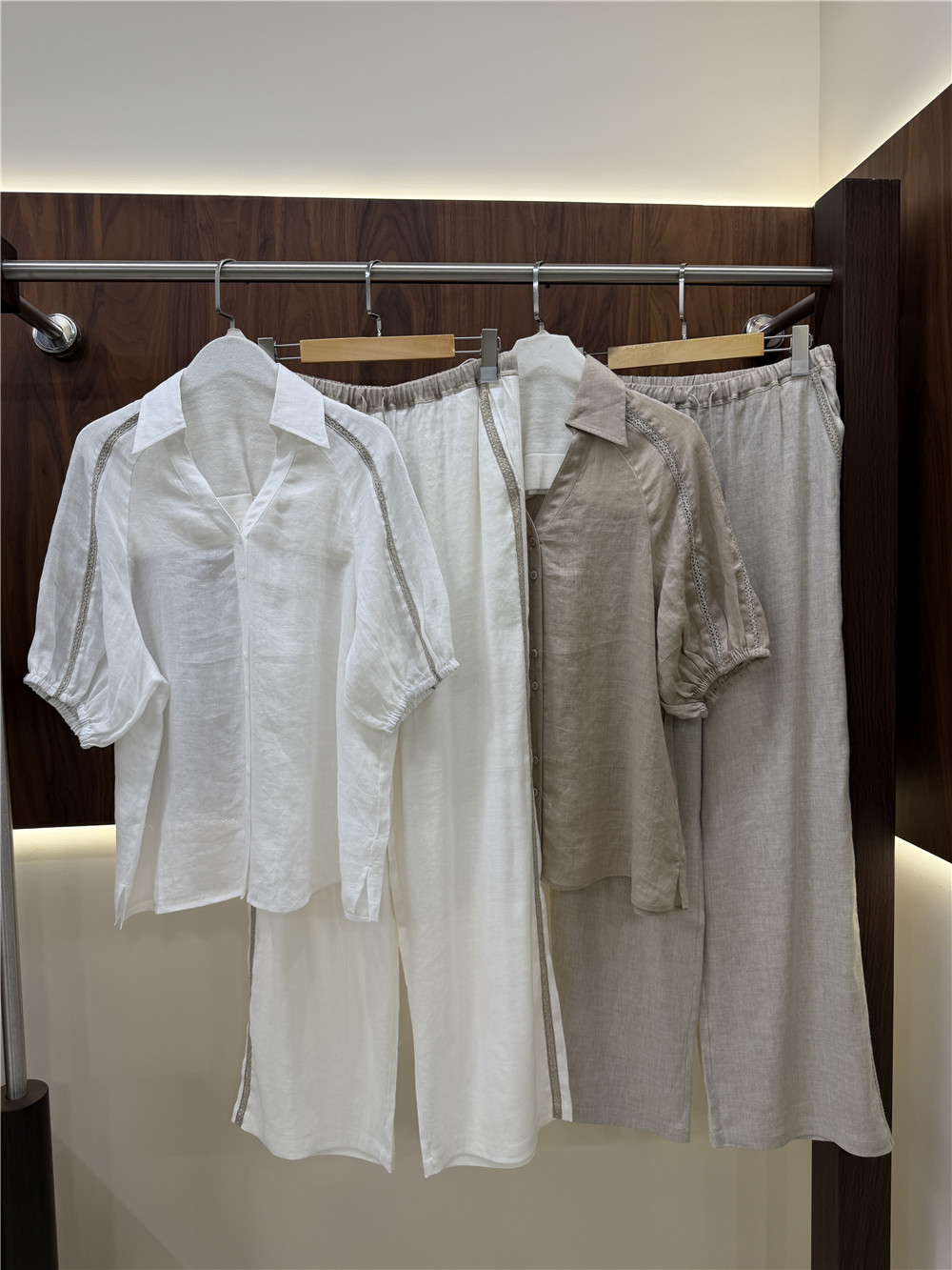 Short Linen Drawstring - Женский повседневный комплект из двух предметов: