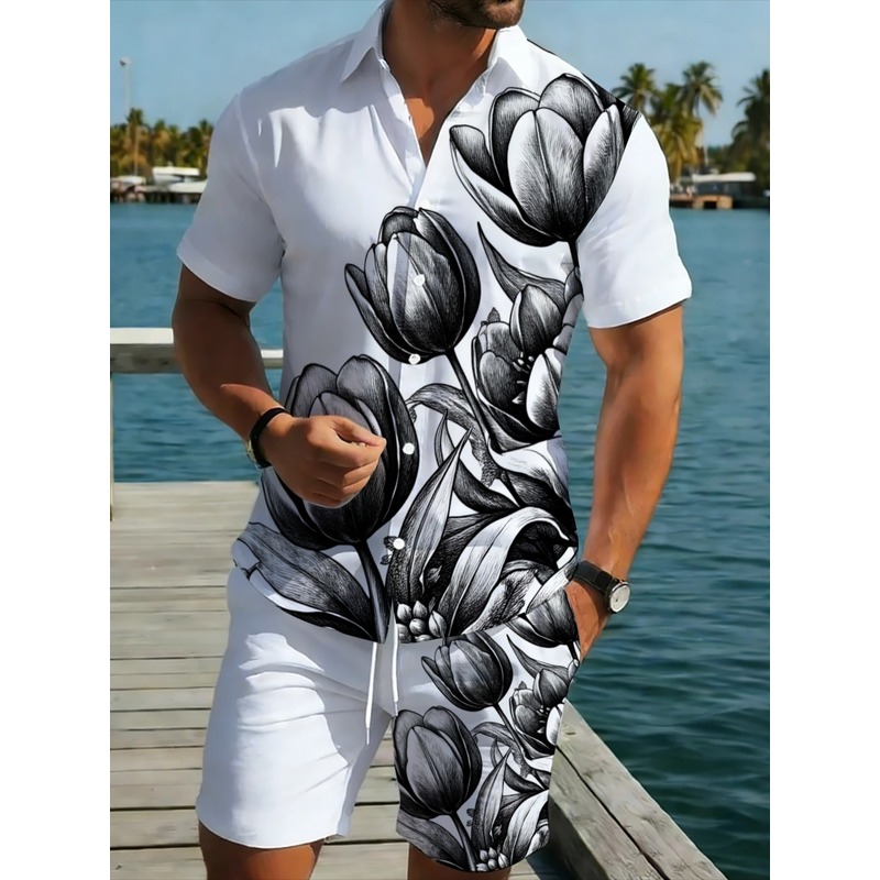 Resort Shirt Floral - Мужской комплект из белой рубашки с